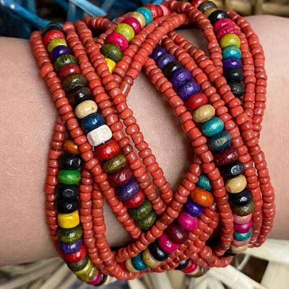 Beautiful Burnt Orange Beaded Cuff Bracelet - Picture 1 of 2
